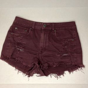 American Eagle Outfitters Stretch Burgundy Frayed distressed shorts  Size 6